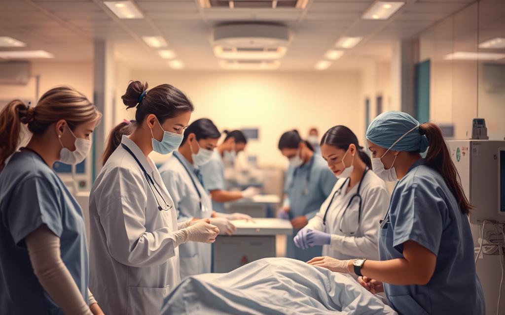 A Bustling Medical Facility, Its Interior Bathed In Warm, Soft Lighting. In The Foreground, A Team Of Dedicated Healthcare Workers Attend To A Patient, Their Expressions Focused And Compassionate. They Move With Practiced Precision, Providing Prompt And Attentive Care. The Middle Ground Reveals A Neatly Arranged Workspace, With Medical Equipment And Supplies At The Ready. In The Background, A Soothing, Calming Atmosphere Pervades, Conveying A Sense Of Professionalism And Reassurance. The Scene Depicts The Importance Of Prompt Medical Treatment, Where Skilled Professionals Work Tirelessly To Ensure The Well-Being Of Their Patients.